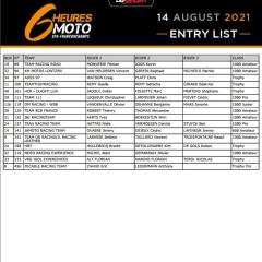 Deelnemerslijst 2 6h moto 14 augustus 2021